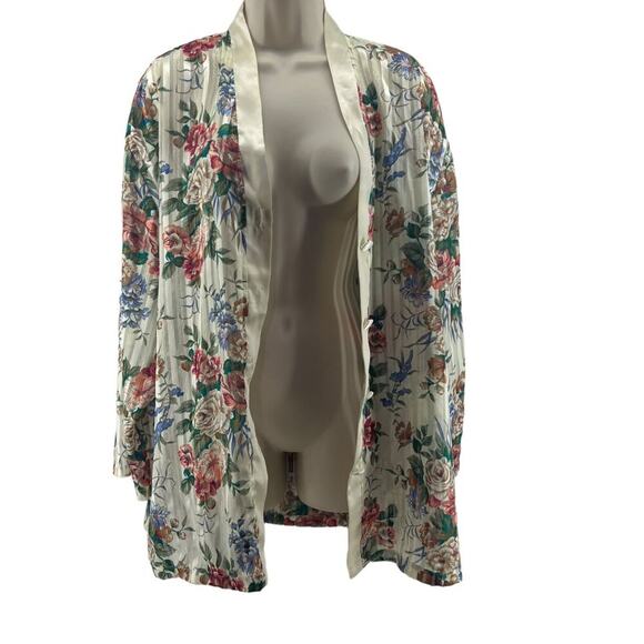 Vintage Victoria's Secret Gold Label Blouse Floral White Striped Satin Womens L - Picture 2 of 5